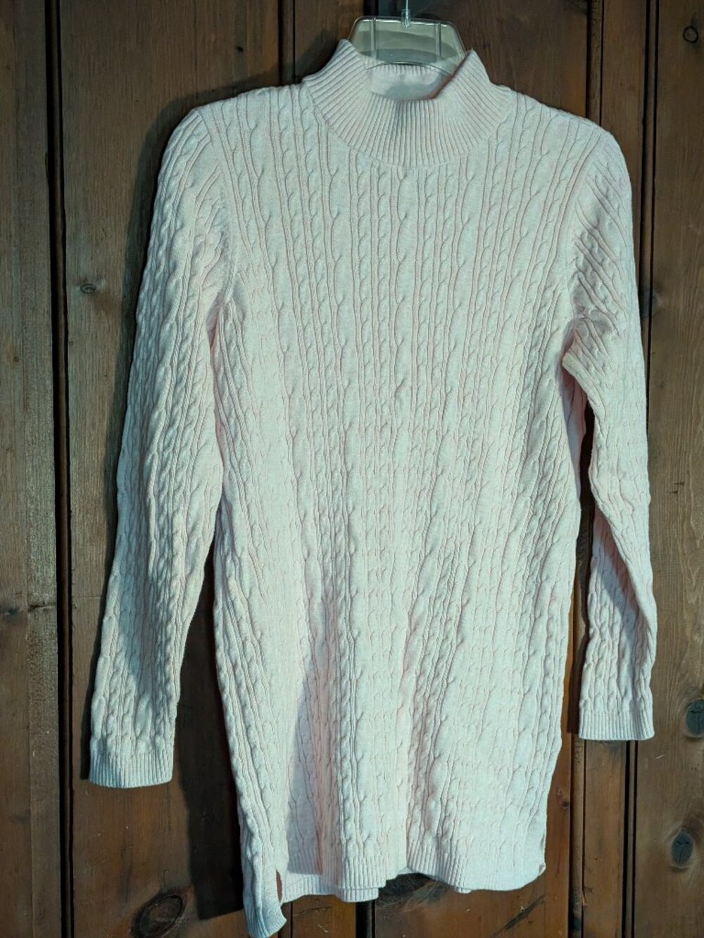 Classic Lands' End cable knit Sweater -Lt Pink -crewneck -Med 10-12 -100% Cotton